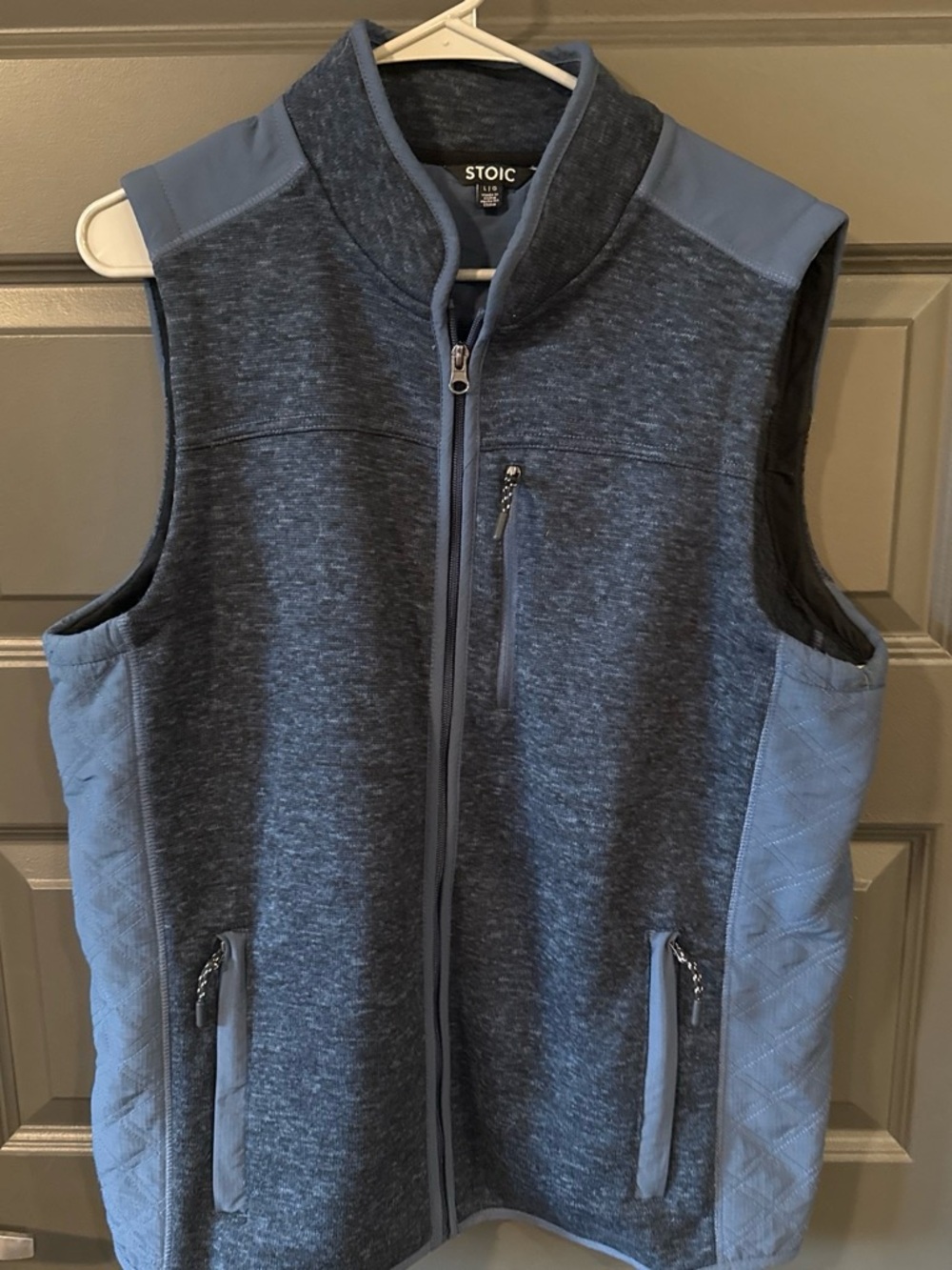 Stoic Men's Blue Heather Knit Quilted Full-Zip Outdoor Vest Size Large